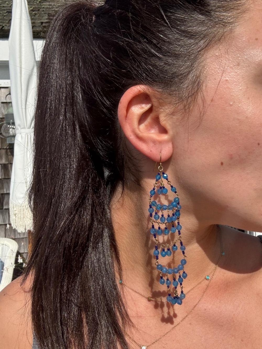 Stunning Boho Blue Gemstone Tiered Chandelier Dangle Earrings